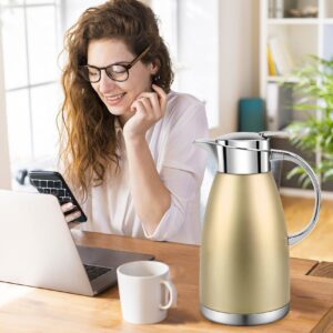 61oz Coffee Carafe Airpot Insulated Coffee Thermos Urn Stainless Steel Vacuum Thermal Pot Flask Dispenser for Coffee, Hot Water, Tea, Hot Beverage - Keep 12 Hours Hot, 24 Hours Cold (Gold) …