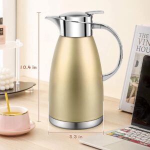 61oz Coffee Carafe Airpot Insulated Coffee Thermos Urn Stainless Steel Vacuum Thermal Pot Flask Dispenser for Coffee, Hot Water, Tea, Hot Beverage - Keep 12 Hours Hot, 24 Hours Cold (Gold) …