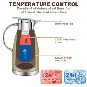 61oz Coffee Carafe Airpot Insulated Coffee Thermos Urn Stainless Steel Vacuum Thermal Pot Flask Dispenser for Coffee, Hot Water, Tea, Hot Beverage - Keep 12 Hours Hot, 24 Hours Cold (Gold) …