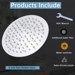 Katezon 8 Inch Rain Shower Head, Ultra-Thin Design, High Pressure Large Flow Stainless Steel Rainfall Shower Head, Waterfall Showerhead Universal Wall Ceiling Mount, California Certified (Chrome)