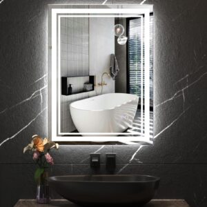 gerank bathroom mirrors with lights for wall,36 x 24 inch bathroom mirror for over sink, 3 color temperature, brightness dimmable,shatter-proof,anti-fog,horizontal or vertical install