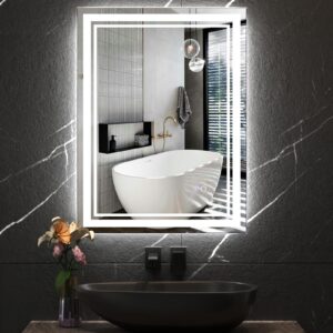 GERANK Bathroom Mirrors with Lights for Wall,36 x 24 Inch Bathroom Mirror for Over Sink, 3 Color Temperature, Brightness Dimmable,Shatter-Proof,Anti-Fog,Horizontal or Vertical Install