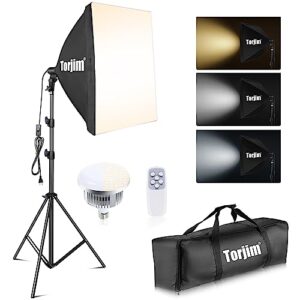 torjim softbox lighting kit, 27" x 27" professional photography lighting kit with 85w 3000-7500k e26 led bulbs, continuous lighting system kit for portrait, product, video recording & photography
