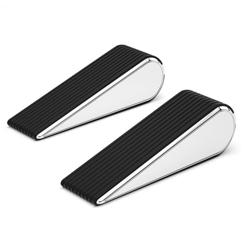 Rosoenvi Door Stoppers, Door Stop for Bottom of Door, Heavy Duty Door Stopper, Doorstops Wedge Holder on Carpet Concrete Tile Linoleum and Wood for Home, Office, Classroom and Hotel, 2 Pack, Black