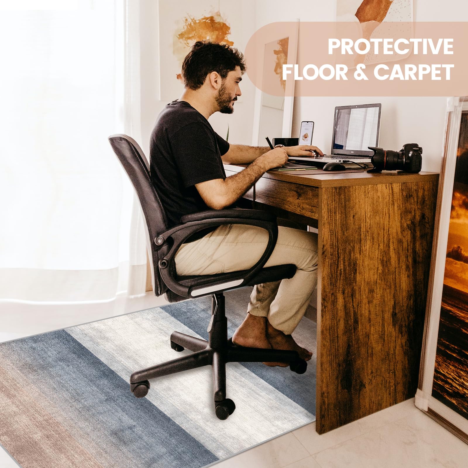 Office Chair Mat for Hardwood Floor, 2.62 lbs Anti-Slip Hi-Q Desk Chair Mat for Hardwood & Low-Carpeted Floors, 48x36 Easy to Clean Desk Floor Mat for Office Chair on Hardwood Floors