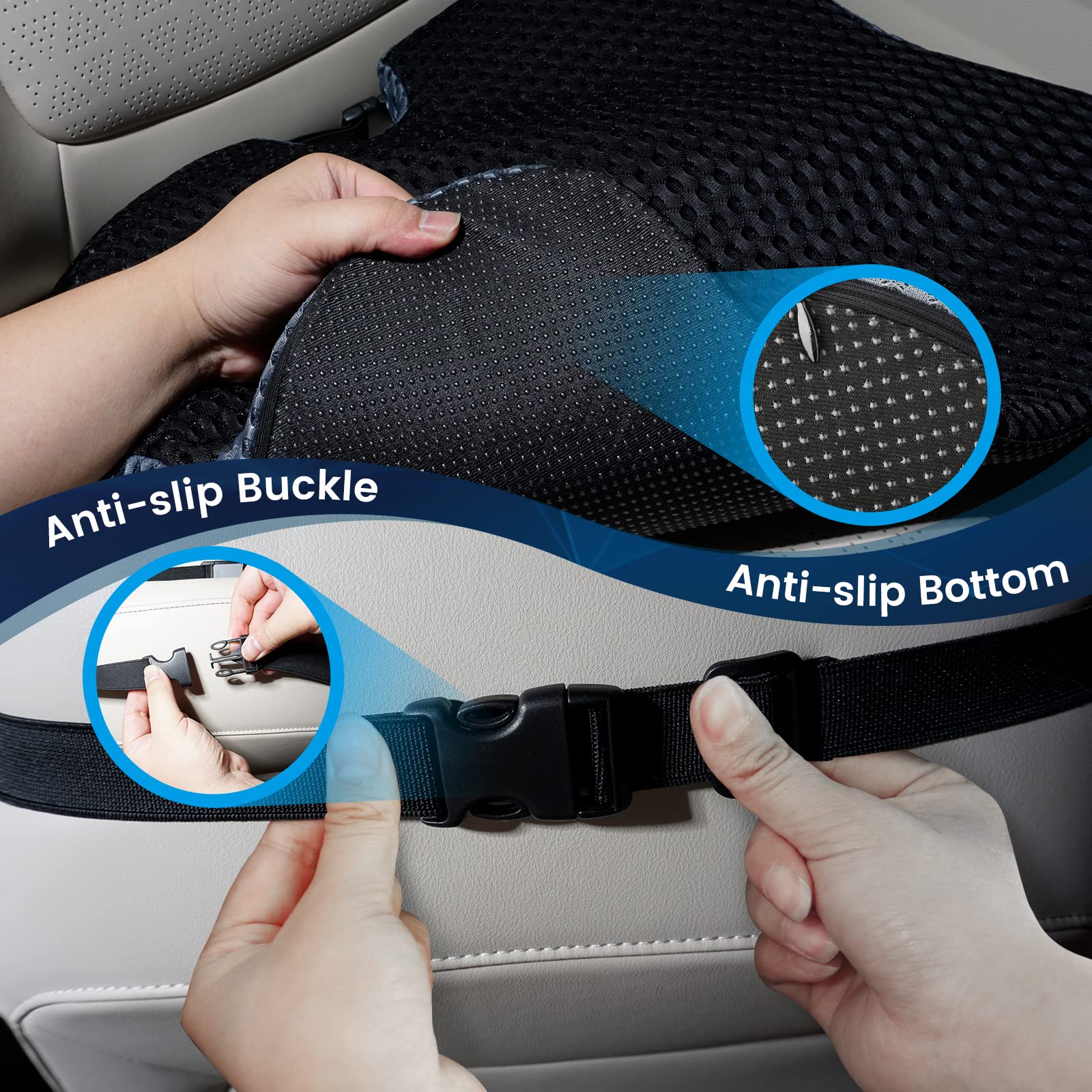 GSPSCN Car Seat Cushion Pad Memory Foam Heightening Wedge,Driver Seat Cushion Pillow to Relief Sciatica & Back Coccyx Tailbone Pain in Office Chairs,Car Seat,Wheelchair,Computer Desk Chair