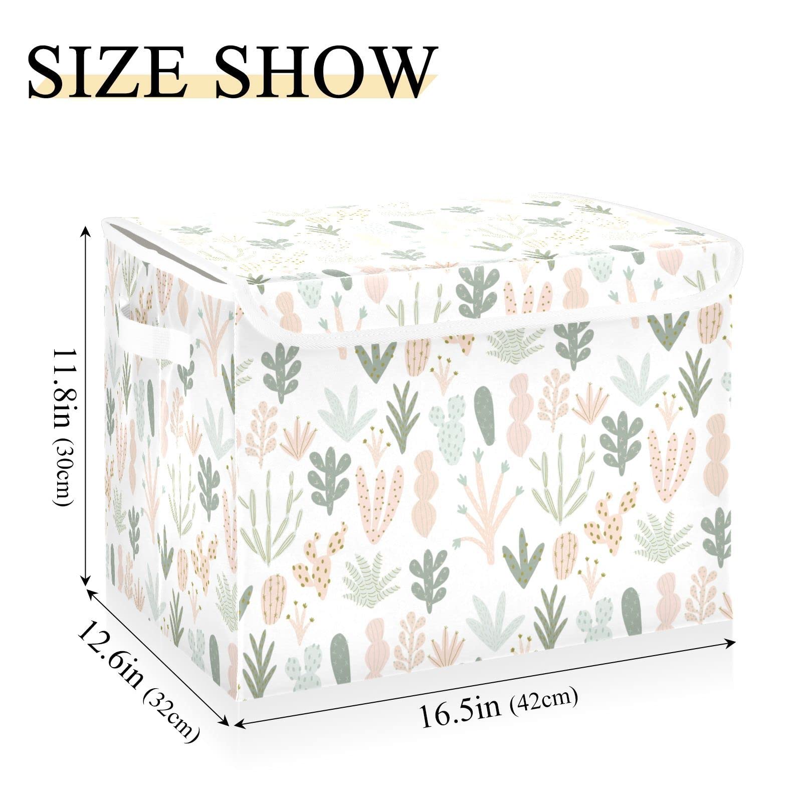 ACICS Cactus Cartoon White Large Storage Bin with Lids Collapsible Fabric Storage Box Closet Shelf Decorative Storage Baskets for Organization and Storage Bedroom Dorm