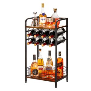 3-tier wine bar table: small liquor bottle holder with 8-bottle wine rack mini wine bar cabinet corner whiskey display shelf floor liquor storage bar for home living room