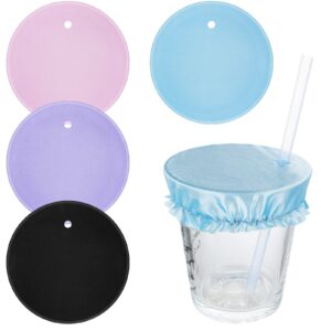 lusofie 4 pack drink covers for alcohol protection with straw hole universal cup covers for drinks, prevent drink getting spiked at bar party(4 colors)