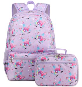 jianya backpack for girls kids school backpack lunbox combo teen girl unicorn bookbag school bag, purple