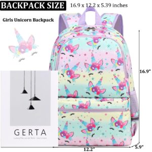 JIANYA Backpack for Girls Kids School Backpack Lunbox Combo Teen Girl Unicorn Bookbag School Bag, Purple