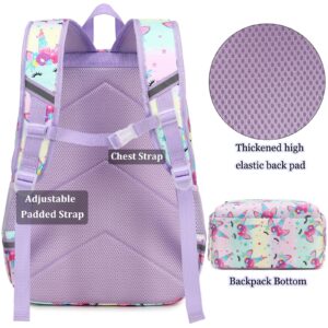 JIANYA Backpack for Girls Kids School Backpack Lunbox Combo Teen Girl Unicorn Bookbag School Bag, Purple