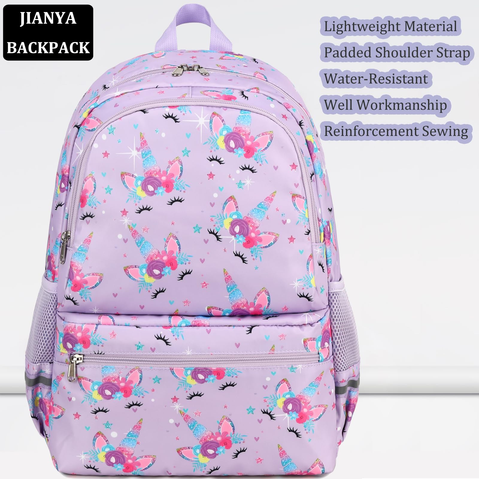 JIANYA Backpack for Girls Kids School Backpack Lunbox Combo Teen Girl Unicorn Bookbag School Bag, Purple