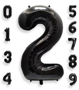 aule 40 inch big black 2 balloon number large foil helium number balloons 0-9 jumbo giant happy 2nd birthday party decorations for boy or girl huge mylar anniversary party supplies
