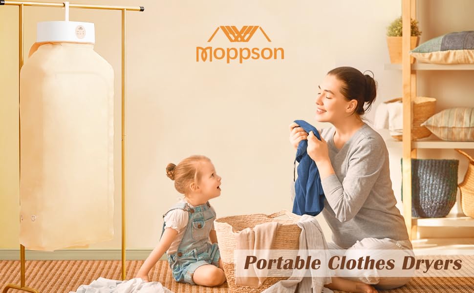 Moppson Portable Dryer.mini Dryer Fit Apartment,Travel,Dorm,RV.Portable Dryer Machine For Clothes With Timing Function Equipped,PTC Heating Body.Dryer Bag & Hanger.For Clothes, Underwear,Baby Clothes