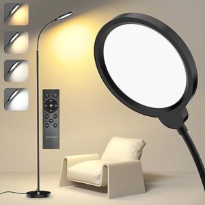 airand led floor lamp tall adjustable floor lamps for living room gooseneck floor lamp with remote & touch control office reading bedroom dimmable bright standing lamp stepless 2700-6500k colors black