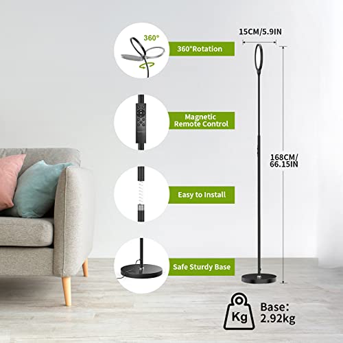 Airand LED Floor Lamp Tall Adjustable Floor Lamps for Living Room Gooseneck Floor Lamp With Remote & Touch Control Office Reading Bedroom Dimmable Bright Standing Lamp Stepless 2700-6500K Colors Black