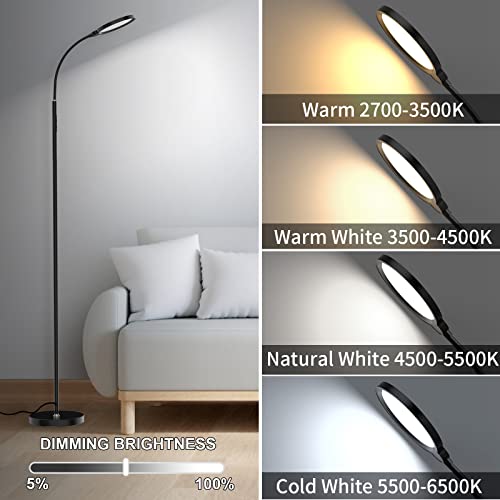 Airand LED Floor Lamp Tall Adjustable Floor Lamps for Living Room Gooseneck Floor Lamp With Remote & Touch Control Office Reading Bedroom Dimmable Bright Standing Lamp Stepless 2700-6500K Colors Black