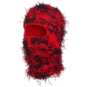 cisei balaclava distressed ski mask - knitting distressed winter windproof full face mask for men women free size (red)