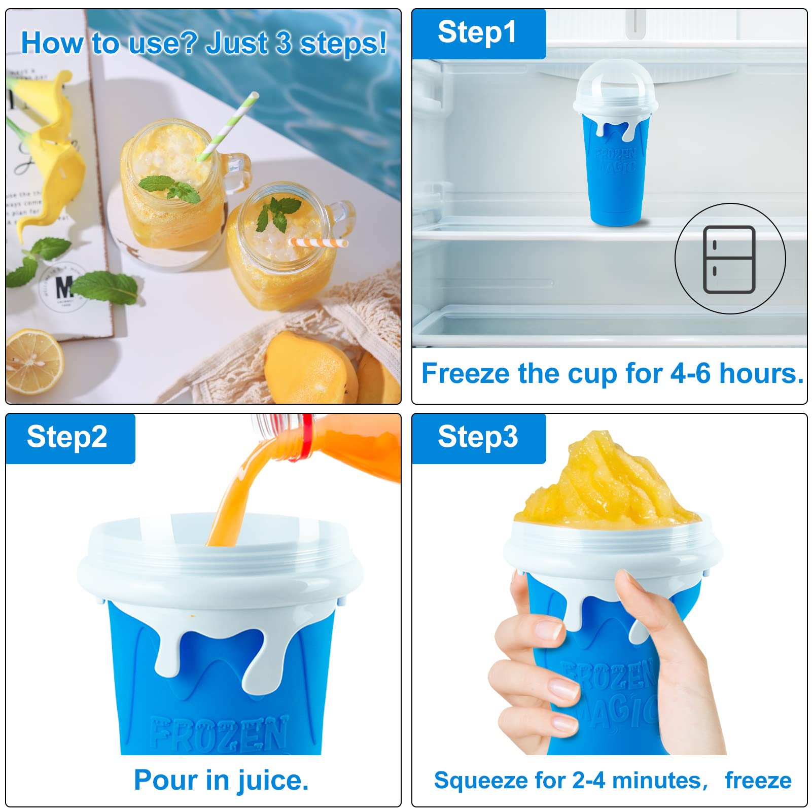 Slushy Cup, 2PCS 500ml Magic Slushy Maker Cup TIK TOK Quick Frozen Magic Cup Double Layers Slushie Cup Portable Quick Frozen Smoothies Squeeze Cooling Cup