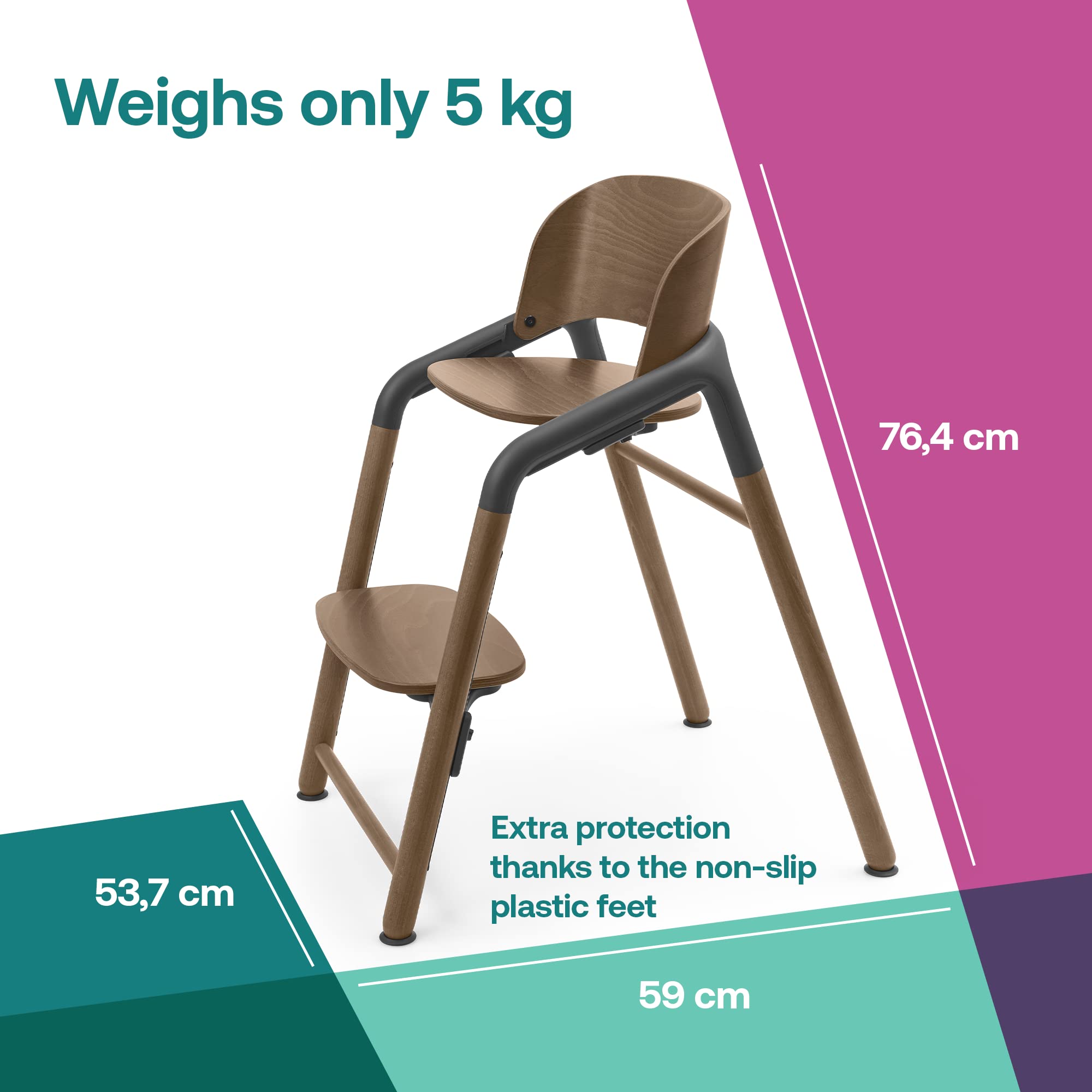 Bugaboo Giraffe Wooden Baby High Chair, Adjustable in 1 Second, Easy to Clean, Safe and Ergonomic Highchair, Suitable from Birth in Combination with Newborn Set (Sold Separately), Warm Wood/Gray