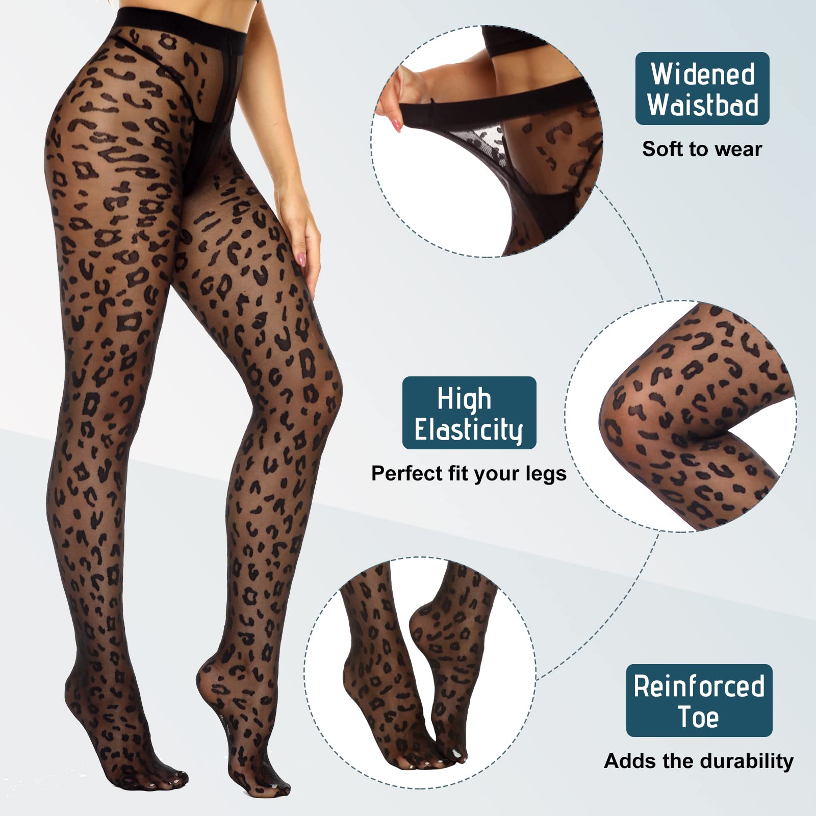 MANZI Women's Sheer Patterned Tights All-Over Polka-Dot Leopard Hearts Stockings 20 Denier Pantyhose Nylons