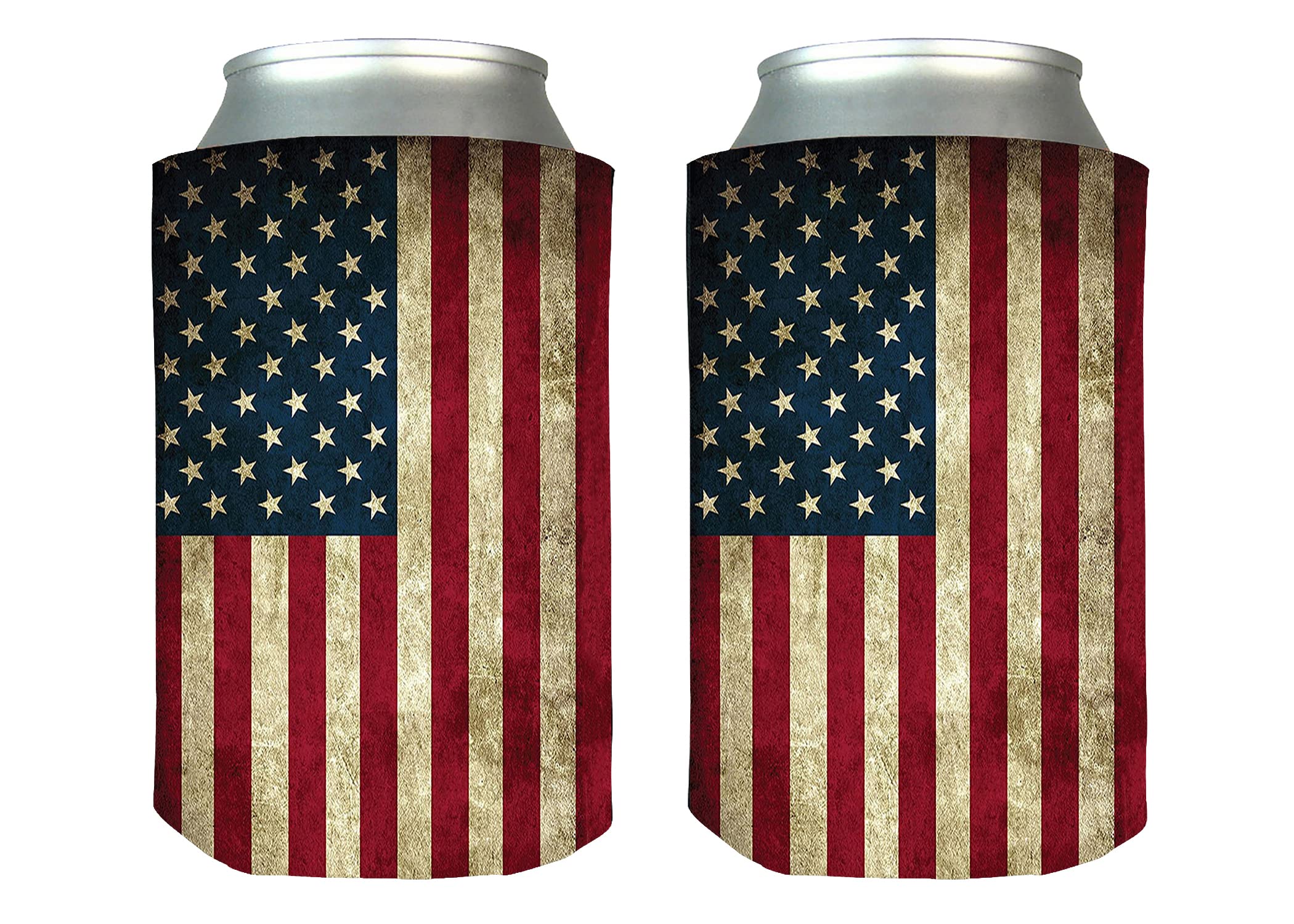 Rogue River Tactical USA Flag Pledge Of Allegiance, Rustic Flag Bundle Collapsible Beer Can Bottle Beverage Cooler Sleeves 2 Sets of 2 Packs Gift Set Combo