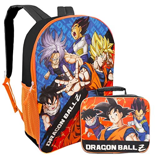 Screen Legends Dragon Ball Z Backpack and Lunch Box Set - Bundle with 16” Dragon Ball Backpack, Dragon Ball Lunch Bag, Water Bottle, Stickers, More | Dragon Ball Z Backpack for Boys