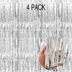 eufars 4 pack silver fringe backdrop curtain - silver streamers for birthday party backdrop, silver backdrop for graduation decorations class of 2024 prom disco party decorations