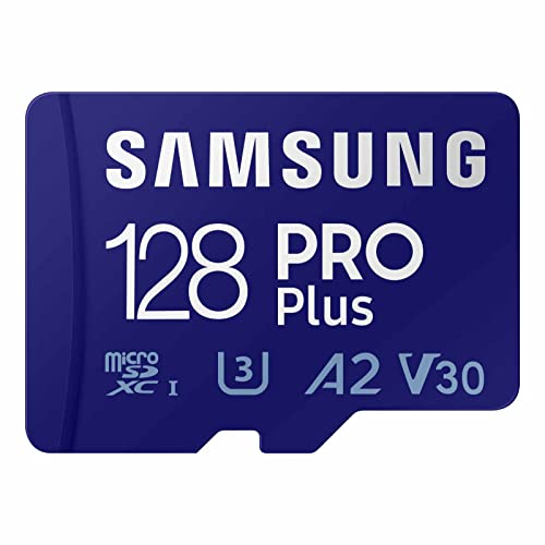 SAMSUNG PRO Plus microSD Memory Card + Reader, 128GB MicroSDXC, Up to 180 MB/s, Full HD & 4K UHD, UHS-I, C10, U3, V30, A2 for Android Phones, Tablets, GoPRO, DJI Drone, MB-MD128SB/AM, 2023