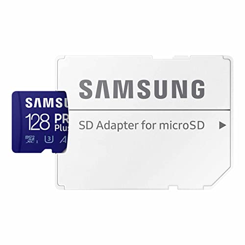 SAMSUNG PRO Plus microSD Memory Card + Adapter, 128GB MicroSDXC, Up to 180 MB/s, Full HD & 4K UHD, UHS-I, C10, U3, V30, A2 for Android Phones, Tablets, GoPRO, DJI Drone, MB-MD128SA/AM, 2023