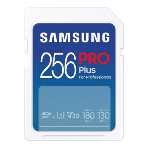 SAMSUNG PRO Plus Full Size 256GB SDXC Memory Card, Up to 180 MB/s, Full HD & 4K UHD, UHS-I, C10, U3, V30 for DSLR, Mirrorless Cameras, PCs, MB-SD256S/AM, 2023