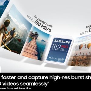 SAMSUNG PRO Plus Full Size 256GB SDXC Memory Card, Up to 180 MB/s, Full HD & 4K UHD, UHS-I, C10, U3, V30 for DSLR, Mirrorless Cameras, PCs, MB-SD256S/AM, 2023