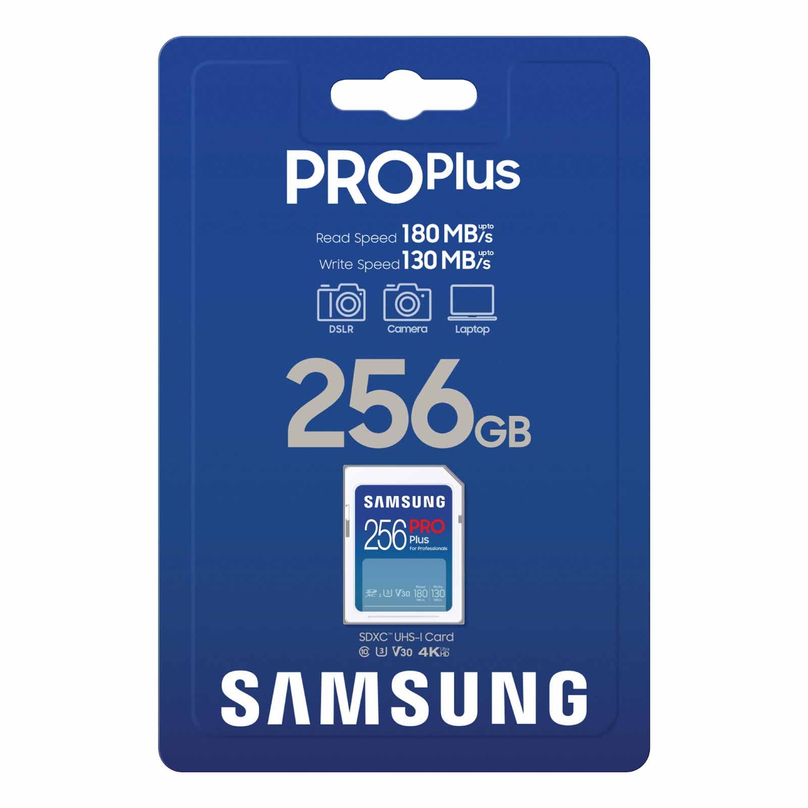 SAMSUNG PRO Plus Full Size 256GB SDXC Memory Card, Up to 180 MB/s, Full HD & 4K UHD, UHS-I, C10, U3, V30 for DSLR, Mirrorless Cameras, PCs, MB-SD256S/AM, 2023