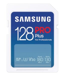 samsung pro plus full size 128gb sdxc memory card, up to 180 mb/s, full hd & 4k uhd, uhs-i, c10, u3, v30 for dslr, mirrorless cameras, pcs, mb-sd128s/am, 2023