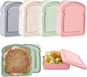 sandwich containers, sandwich containers for lunch boxes plastic toast shape food storage sandwich box with lid, bpa free and reusable, microwave & dishwasher safe, for family or adults (colorful)