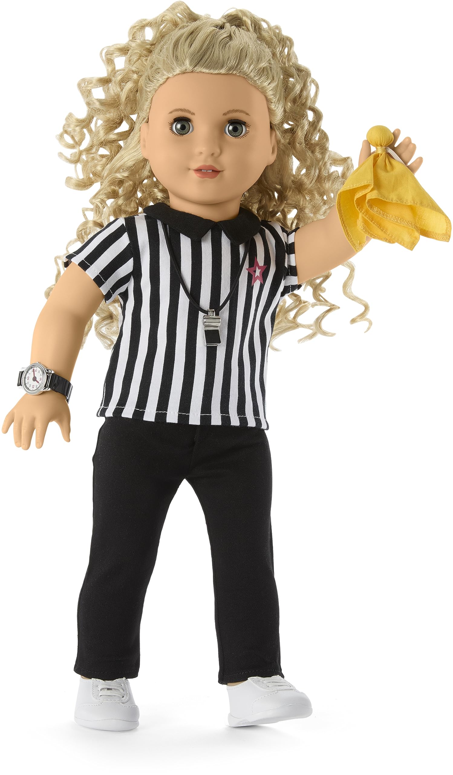 American Girl Truly Me 18-inch Doll Referee Outfit with Corded Whistle, Wristwatch, and Penalty Flag, For Ages 6+