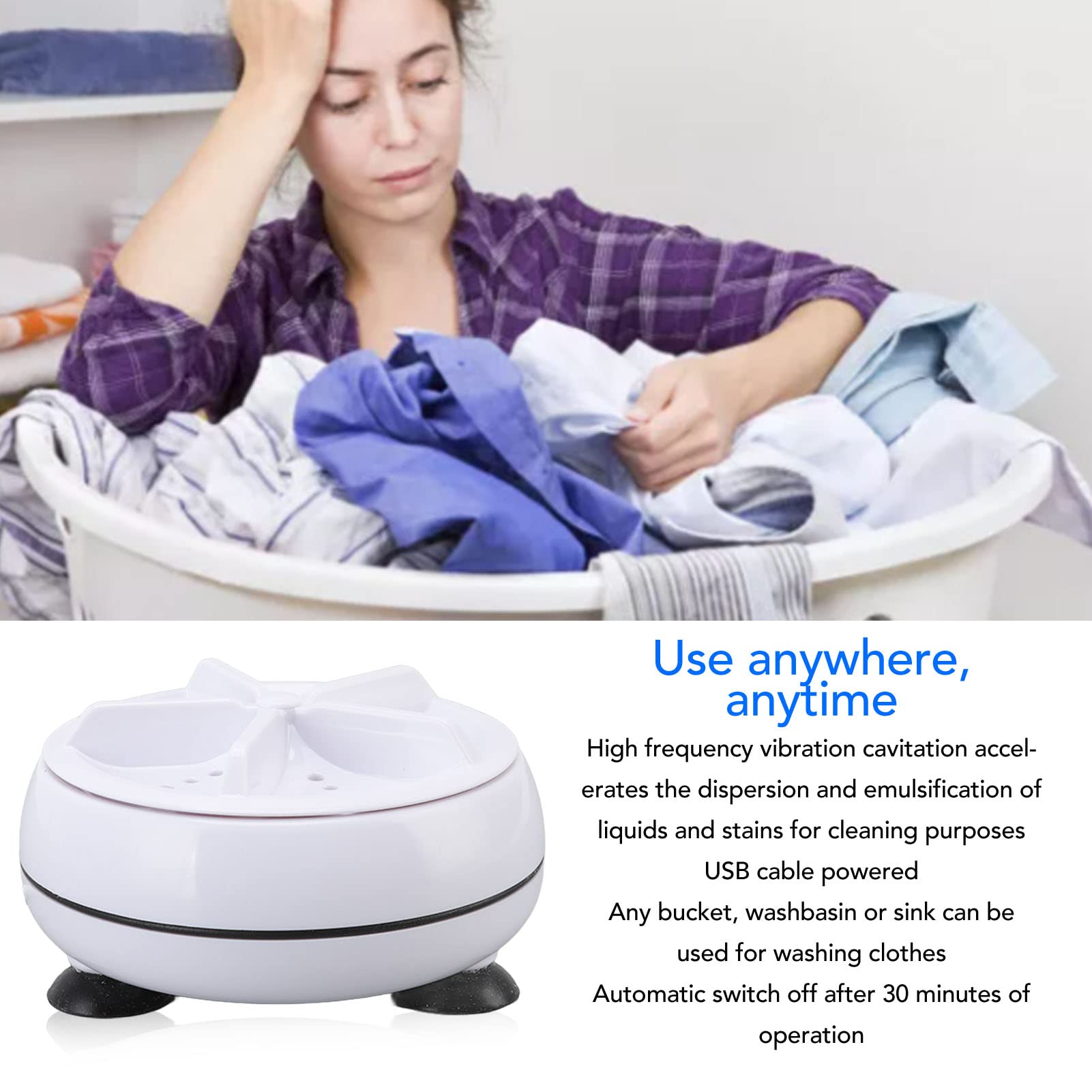 Mini Washing Machine, Portable Ultrasonic Turbine Washer Foldable Design Automatic Cycle with USB Power, Suitable for College Rooms, Travel, Home and Apartment