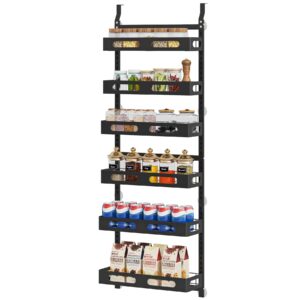 1Easylife 6-Tier Over the Door Pantry Organizer Black Pantry Organization and Storage with Adjustable Basket, Pantry Door Rack with Detachable Frame, Space Saving Hanging Spice Rack for Kitchen Pantry