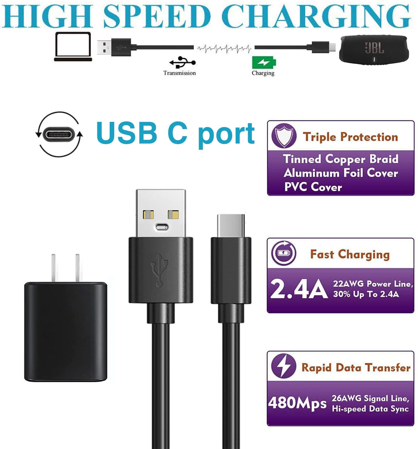 5Ft USB C Fast Wall Charger Fit for T-Mobile REVVL 6/6 Pro 5G, REVVL V+ 5G, REVVL 5G, REVVL 4/4+, Revvlry+, Revvlry USB Type-C Phone Power Adapter Charging Cord Cable