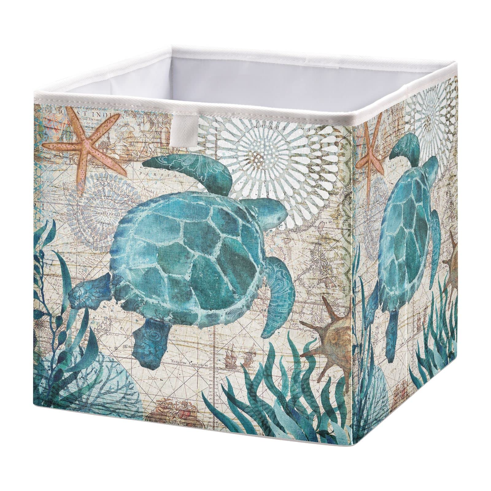 Joisal Vintage Sea Turtle Large Plastic Storage Bin Collapsible Full Printed Plastic Organizer Bins, Organization and Storage