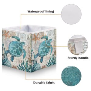 Joisal Vintage Sea Turtle Large Plastic Storage Bin Collapsible Full Printed Plastic Organizer Bins, Organization and Storage