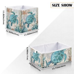 Joisal Vintage Sea Turtle Large Plastic Storage Bin Collapsible Full Printed Plastic Organizer Bins, Organization and Storage