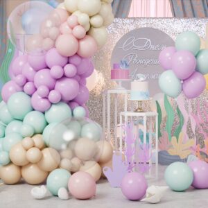 RUBFAC Pastel Mermaid Balloons Garland Kit for Mermaid Party Decorations, Colored Balloons and Bobo Balloons for Mermaid Baby Shower Party Supplies