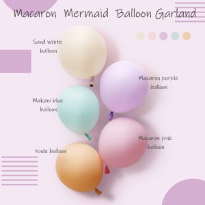 RUBFAC Pastel Mermaid Balloons Garland Kit for Mermaid Party Decorations, Colored Balloons and Bobo Balloons for Mermaid Baby Shower Party Supplies