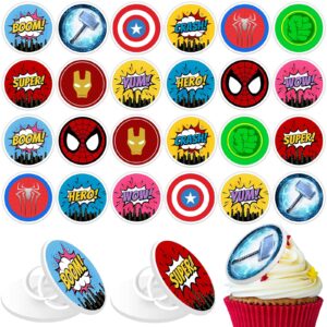 superhero cupcake topper birthday party favor, superhero cup cake decorations supplies finger rings gift for anime fans kids (superhero)