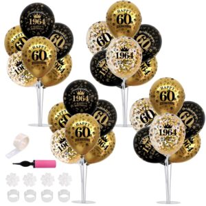 toniful 60th birthday decorations balloon bouquet includes black gold balloon stand centerpieces for tables. perfect for celebrating born in 1964. cheers to 60 years birthday for men and women.（4pcs）