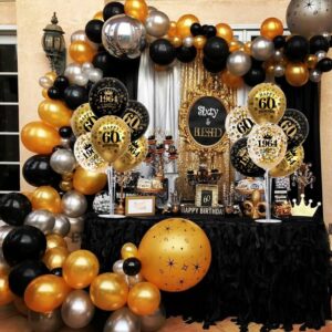 TONIFUL 60th Birthday Decorations Balloon Bouquet includes Black Gold Balloon Stand Centerpieces for Tables. Perfect for celebrating born in 1964. Cheers to 60 Years Birthday for Men and Women.（4Pcs）