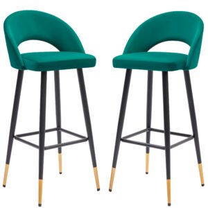 bar stools set of 2, velvet bar stools with back, 26 inch counter height bar stools for kitchen bedroom, island chairs with high performance fabric sponge in green
