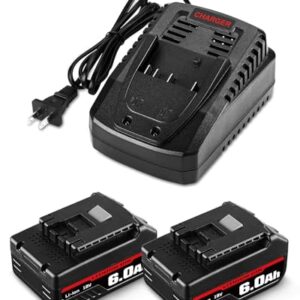 2Pack BAT609 6000mAh 18V Battery and Charger Kit Replacement for Bosch 18 Volt Battery Li-ion Compatible with Bosch 18v Battery & Charger Combo Starter Kit BAT609G BAT610G BAT611 BAT612 BAT618 BAT618G